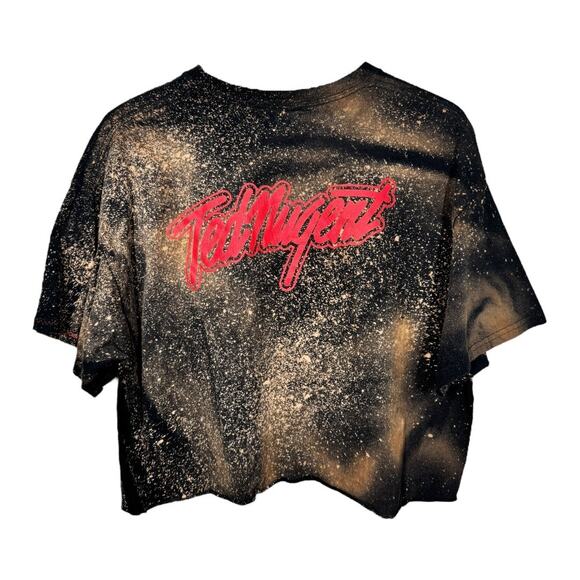 Reworked Ted Nugent Nuge Cropped Graphic Tee XL Oversized Bleached Boho Edgy - Picture 3 of 5
